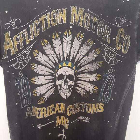 Affliction Womans Small American Customs Motor Club Native American Skull - Picture 6 of 8